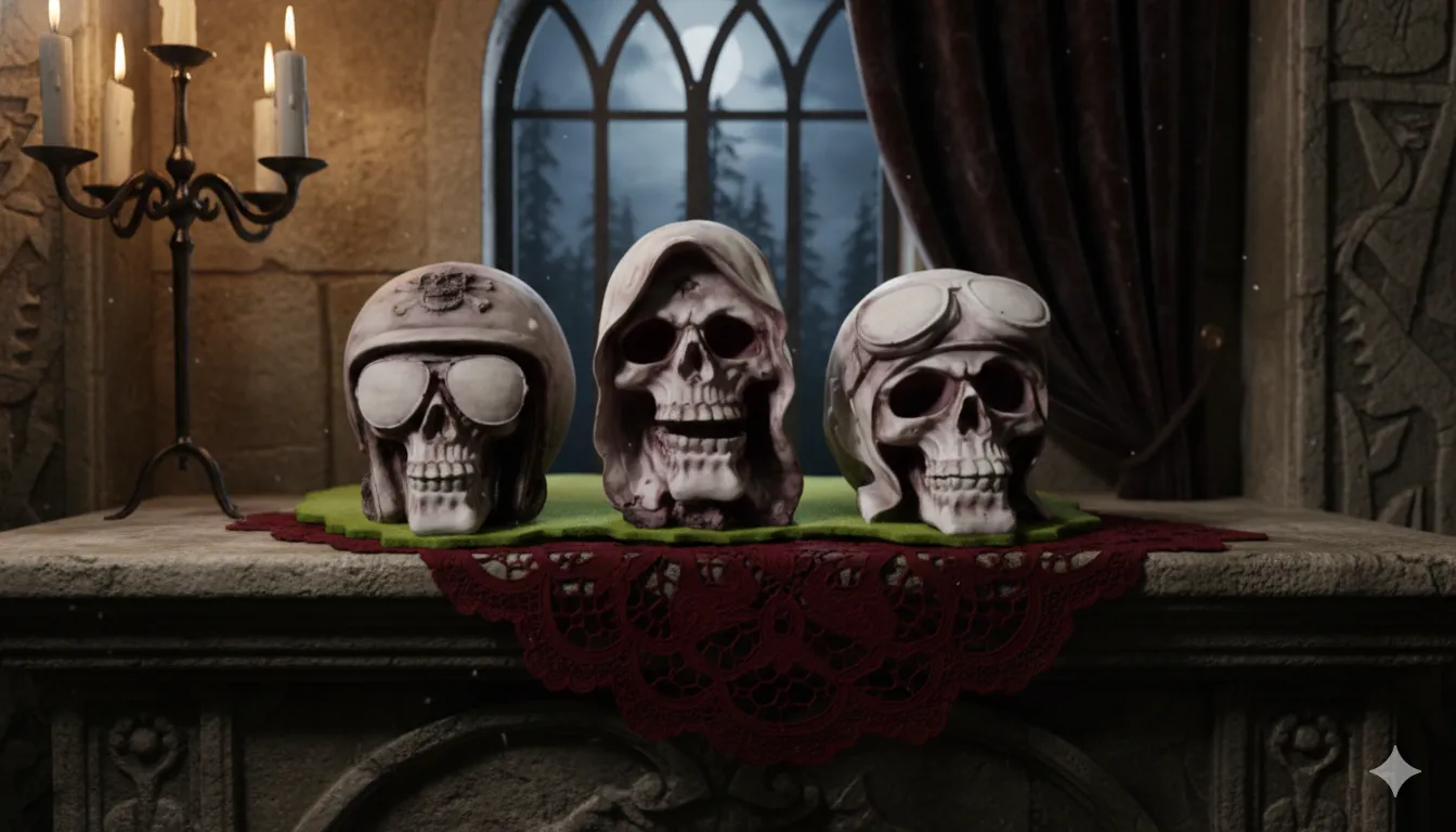 Gothic Skull Helmet Resin Showpiece Set for Bold Home Decor